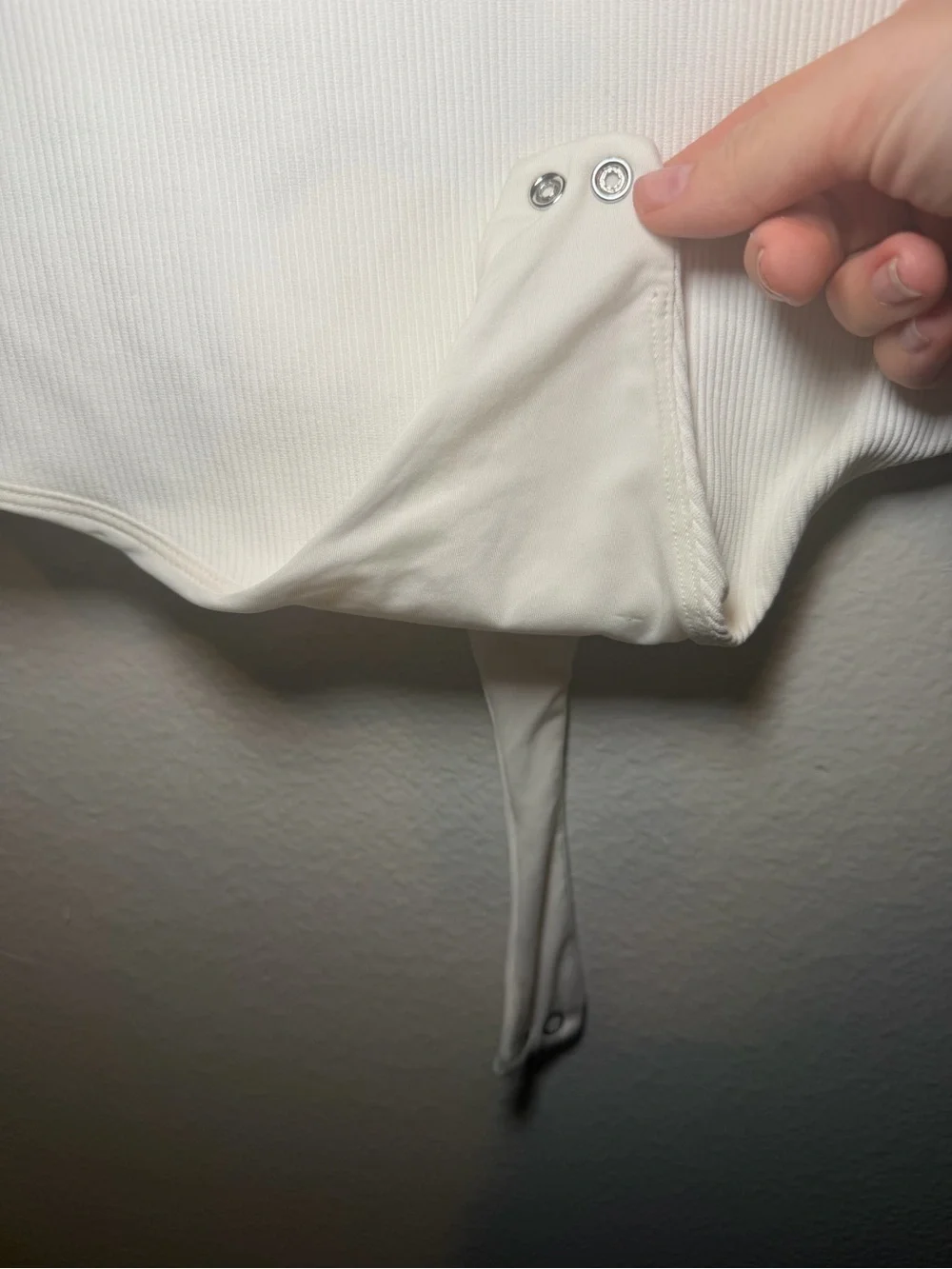 nuuds Size L White Ribbed Double Lined Racer Bodysuit - Picture 3 of 5